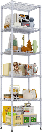 REGILLER 6 Wire Shelving Steel Storage Rack Adjustable Unit Shelves for Laundry Bathroom Kitchen Pantry Closet(Silver, 11.7" D x 16.8" W x 63" H)