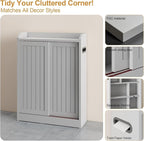 Small Bathroom Cabinet, Bathroom Storage Cabinet with Sliding Doors - Slim Space Saving Design, Adjustable Shelves, Toilet Paper Holder & Brush Compartment, 31.5"x23.6"x7.9" Inches, Grey