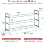 Bumusty 3-Tier Expandable Shoe Rack for Closet, 18“-33” Adjustable Shoe Rack for Small Space, Small Shoe Organizer for Front Door, Sturdy Metal, Green