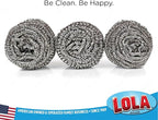 Stainless Steel Wool Scourer -Jumbo Sized- 12 Pack, 35 Grams, by LOLA, Curled Flat Wire, Cleans Caked On & Baked On Messes on Cookware