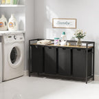 Lifewit Laundry Hamper 4 Section, 168L Pull out Laundry Clothes Basket Organizer with Large Top Shelf and 4 Removable Bags and Handles for Laundry Room Bedroom Bathroom, Black with A Shelf