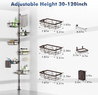 Vatex Corner Shower Caddy Tension Pole,Adjustable 30-120 Inch Bathroom Organizer Storage,Rustproof 6-Tier Shower Corner Shelves,Towel Rack, Toothbrush Holder, Soap Dish Organizers