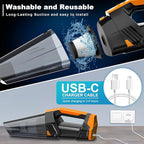 Blestan Car Vacuum Portable with LED Light, High Power Suction, Lightweight Rechargeable Hand Vacuum, Hand Held Vacuum Cleaner for Car Home Office, Pet Hair, Orange