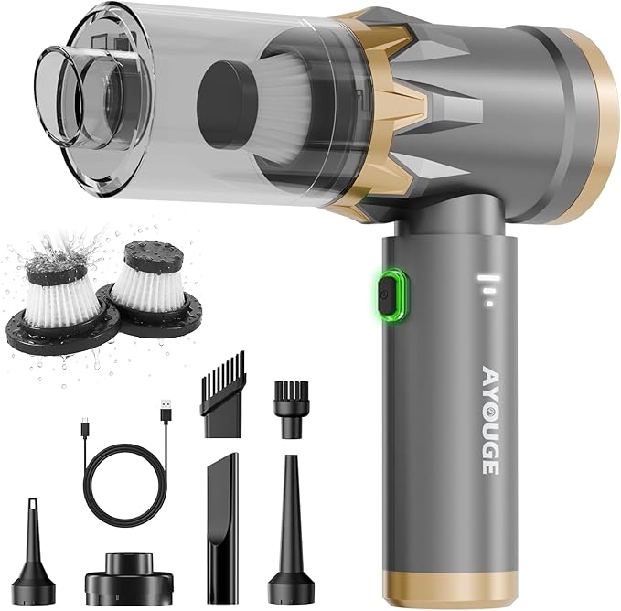 Car Vacuum Portable Cordless, 20000PA High Power Vacuum Cleaner, Brushless Motor, 3-Speed Modes, 4 in 1 Compressed Air Duster, Air Blower, Pump Handheld Vacuum for Car, Home, Office, Camping - Grey