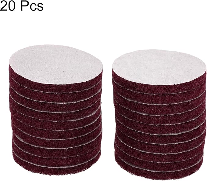HARFINGTON 20pcs Scrubber Scouring Pads 500 Grits 4 Inch Drill Power Brush Hoop and Loop Surface Conditioning Disc Drill Scuffing Disc Scrub Pads for Home Kitchen Cleaning, Dark Red