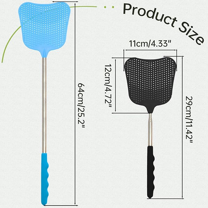 3 Pack Fly Swatters Set - Plastic Fly Swatters Heavy Duty - Fly Swatters with Stainless Steel Handle for Indoor and Outdoor - Blue + Green + Black