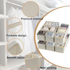Fordonral Drawer Organizer Clothes, Foldable Fabric Dresser Organizer Closet Organizers and Storage Box for Underwear,Folded Clothes,Baby Clothing,Socks,Bra,Towels,Ties(6M+6S,Beige)