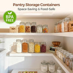 ComSaf 6-Pack 27oz Square Glass Pantry Canisters, Aesthetic Food Storage Jars for a Full Makeover, Modular Containers for Coffee, Sugar, Cookies, Snacks & Spices