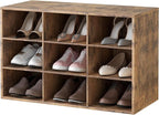 Garden 4 you Shoe Storage Bench, Cubby Shoe Rack with 9 Cubbies, 3-Tier Wood Shoe Rack Organizer, Shoe Organizer Cabinet for Entryway, Hallway, Closet and Garage, Brown