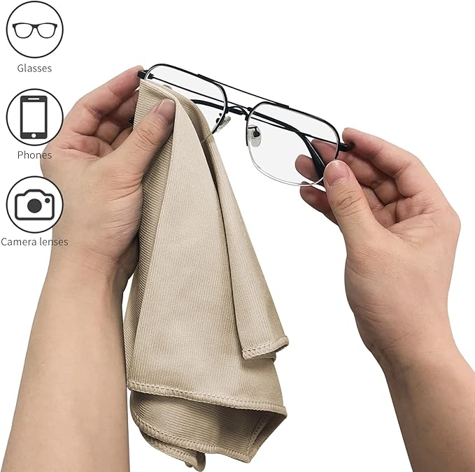 Puomue 6 Pack Microfiber Glass Cleaning Cloth, 16 Inch X 16 Inch, Lint Free Quickly Clean Window, Glasses, Windshields, Mirrors, and Stainless Steel, Camel