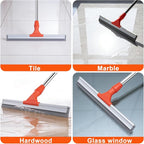 BITOPE Floor Squeegee for Cleaning, 17.3" Heavy-Duty Squeegee for Floor, Silicone Scrubber Broom with 5 Ft Stainsless Steel Long Handle for Bathroom, Glass Windows, Tile, Garage, Deck