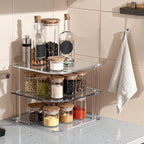 1 Pc Plate Organizer for Cabinet Space Saver - Clear Acrylic Corner Shelf for Dishes, Bowls - 3-Tier Kitchen Cabinet Plate Organization, Dinner Plates Holder, and Small Shelf for Bathroom Storage