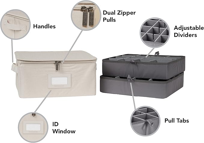 Covermates Keepsakes - Adjustable Zip-Top Storage Box - Configurable FlexGrid Compartments - Heavy Duty Polyester- Reinforced Handles - Stackable Design - Indoor Storage, Beige Heather