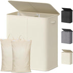 Lifewit Double Laundry Hamper with Lid and Removable Laundry Bags, Large Collapsible 2 Dividers Dirty Clothes Basket with Handles for Bedroom, Laundry Room, Closet, Bathroom, College, 145L White