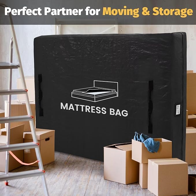 Mattress Bags for Moving and Storage, BETU Twin Mattress Protector Waterproof Mattress Cover with 8 Heavy Duty Handles and Zipper Extra Thick Moving Supplies for Dorm Bed Reusable (77x42x13.5 Black)