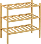 ROMGUAR CRAFT 3-Tier Bamboo Small Shoe Rack, Free Standing Wood Shoe Shelf Storage Organizer for Closet Entryway Stackable (Natural)