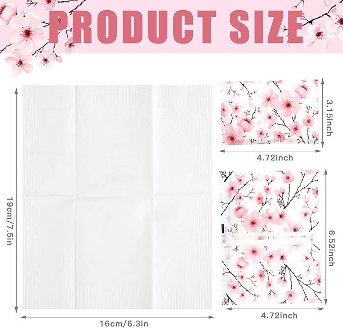 Geyee 50 Packs Facial Tissue Travel Packs Disposable Pocket Tissues for Wedding Guest Travel School Purse Home Supplies, 500 Sheets 3 Ply(Cherry Blossoms)