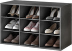 Garden 4 you Shoe Storage Bench, Cubby Shoe Rack with 9 Cubbies, 3-Tier Wood Shoe Rack Organizer, Shoe Organizer Cabinet for Entryway, Hallway, Closet and Garage, Black