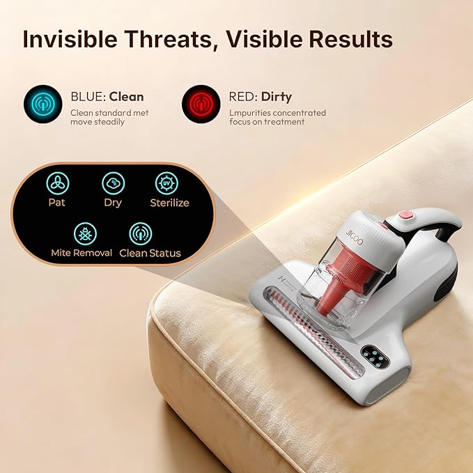 JIGOO J200 Improve Sleep Mattress Vacuum Cleaner Uv Sanitizing, Deep Cleaning Bed Vacuum Non-Destructive Fabrics, 99.9% Effective Filtration for Allergy Sufferers