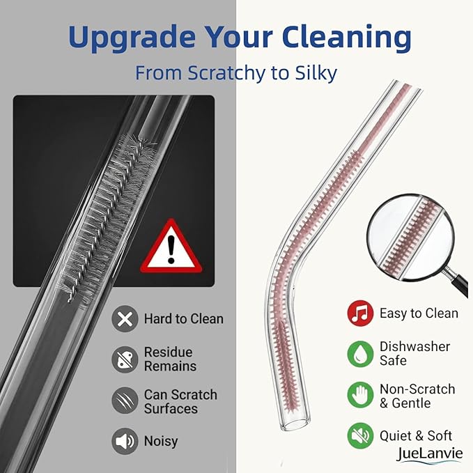 2-in-1 Dual-Head Straw Brush, Premium Silicone Cleaning Brush for Straws & Lid Gaps, Long Flexible for Tumblers & Bottles, Non-Slip Handle, No-Scratch, 2 Pack (6mm & 9mm), Durable & Reusable (Cream)