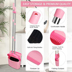 Broom and Dustpan Set, Dustpans with Broom Combo for Home, Heavy Dust Broom and Dustpan Combo, Long Handle Dust Pan and Broom Set for Kitchen, Office, Pet Hair,Pink, Pack of 1