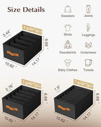 Homsorout Clothes Organizers and Storage - 4/5/7 Grids Fabric Jeans Organizer with Handles, Foldable Closet Organizers Dividers, Wardrobe organizer for Pant, Sweater, T-shirt, Scarf, 6 Pack, Black