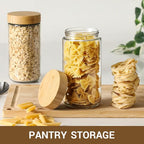 NETANY 4-pack 24oz Glass jars with Airtight Lids, Overnight Oats Containers with Bamboo Lids, Wide mouth Mason Salad jars, Glass Food Storage Containers for Snacks Yogurt Spice Sugar