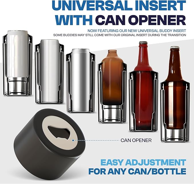 Frost Buddy Universal Can Cooler - Fits all - Stainless Steel Can Cooler for 12 oz & 16 oz Regular or Slim Cans & Bottles - Stainless Steel (Gumdrop)
