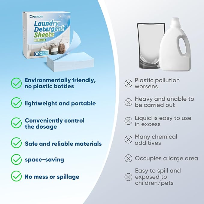 Laundry Detergent Sheets 150 Counts Travel Laundry Sheet ECO-friendly, 300 Small Loads Plastic-Free Clothes Washing Soap-Fresh Linen