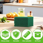 60 PCS Scouring Pads Heavy Duty, Reusable Multipurpose Scour Pads, 5.9 x 3.95 inch Household Scrub Pad for Cleaning, Green Dish Scrubber Scrubbing Pad for Dishes Sink Kitchen Metal Grills