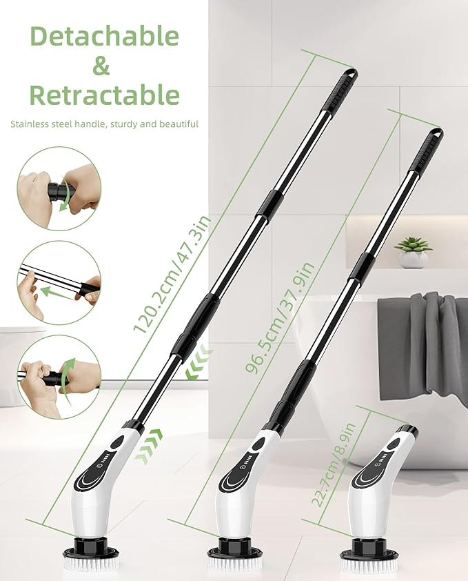 Lichffy Electric Spin Scrubber, Cordless Shower Scrubber with 8 Brush Heads with Adjustable, 2H Power Dual Speed, Power Brushes with IPX7 Waterproof for Floor, Sink, Bathroom, Tile, White-qwrx3