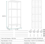 M MZG 1000 lbs 4-Shelf Adjustable Heavy Duty Steel Wire Rack, Adjustable Storage Shelving Unit with Wheel for Kitchen, Garage, Laundry White 11.8" D x 17.7" W x 40.8" H