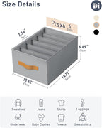 DIMJ Large Wardrobe Clothes Organizers - Foldable Closet Clothing Organizer for Jean Sweater Shirt Pants Underwear Bra, Divided Clothes Drawer, Grey Closet Shelf Organizer Boxes