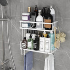 Godboat Bathroom Organizer - Over the Toilet Storage Cabinet, 2-Tier Floating Shelves, Wall Shelf with 2 Hooks & Paper Rack, Cool Accessories & Decor, Gifts for Women, Mothers Day (White)