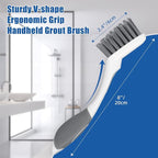 Qaestfy Grout Brush with Long Handle for Cleaning, Stiff Bristles Handheld Tile Scrub Brush, V-Shape Crevice Cleaning Brush for Floor Deep Cleaning
