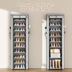 ROJASOP Shoe Rack with Covers 10 Tier Large Shoe Organizer Tall Shoe Closet Storage for 20-22 Pairs Shoe and Boot, Free Standing Shoe Rack Organizer for Closet, Entryway, Bedroom, Grey