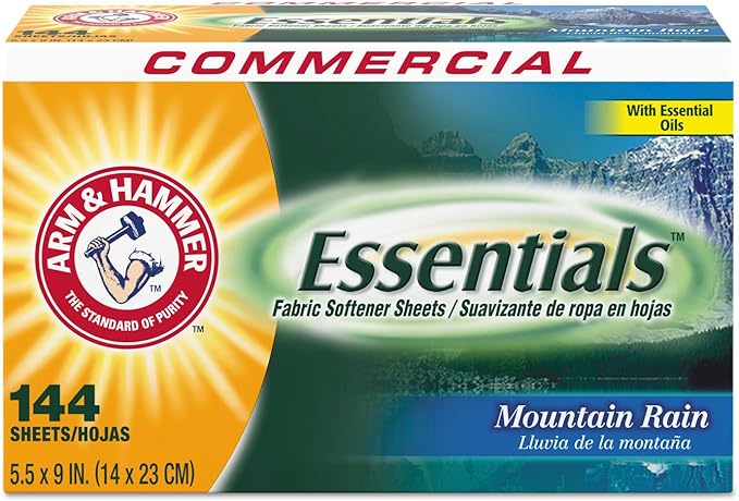 Arm & Hammer Essentials Fabric Softener Sheets-Mountain Rain-144ct