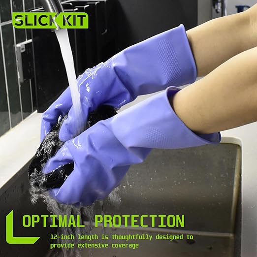 Rubber Kitchen Cleaning Gloves, Reusable Dishwashing Gloves, Non-Slip, with Flocked Liner, 3 Pairs (Pink+Yellow+Blue) (Small)