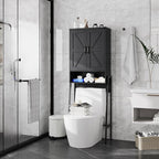 Over The Toilet Storage Cabinet with 2-Door Design Bathroom Organizers and Storage with Anti-Tip Device Over Toilet Organizer with Shelves for Bathroom,Restroom,Laundry Black