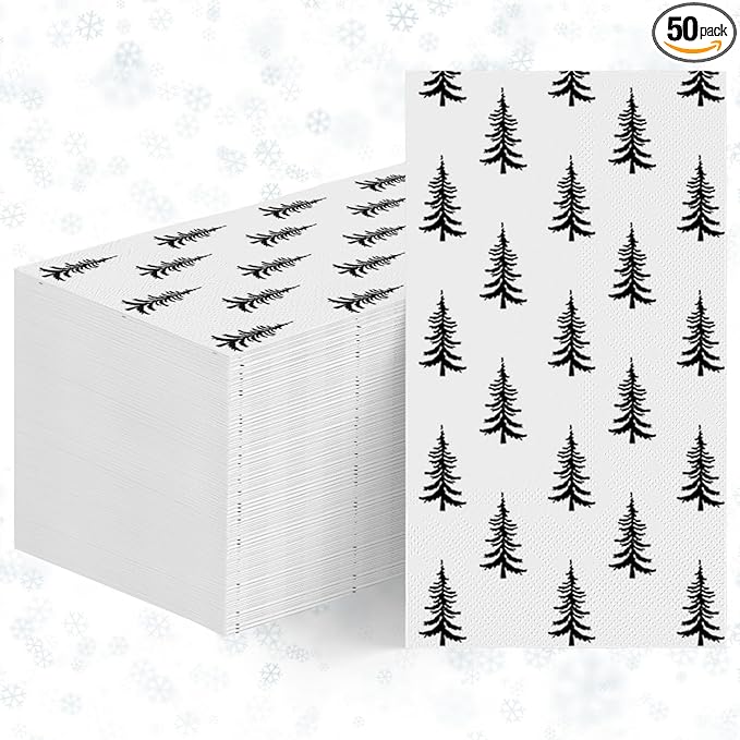 Horaldaily 50 Christmas Disposable Paper Decorative Guest Napkins, Black Xmas Trees Hand Towel for Party Lunch Dinner Kitchen Bathroom