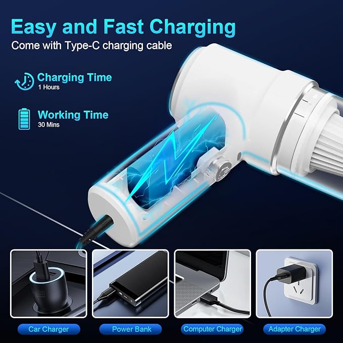 Handheld Vacuum Cordless 13000pa, Car Vacuum Portable Cordless, Type-C Rechargeable Lightweight Mini Handheld Vacuum Cleaner, High Power Car Vacuum Cleaner with LED Light for Car Home Pet (White)