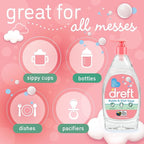 Dreft Baby, Bottle and Dish Soap, Removes Milk Film & Odor, Plant Based, Fragrance Free, Travel Size Bottles, 24 Fl Oz (Pack of 2)