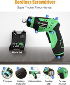 VIGRUE Cordless Screwdriver, Rechargeable Electric Screwdriver with LED Light, Flexible Shaft