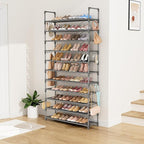 LANTEFUL 11 Tiers Tall Shoe Rack Holds 55 Pairs of Shoes with 18pcs Hooks Sturdy Wide Shoe Organizer Storage Free Standing Metal Shoe Shelf for Closet, Entryway Grey