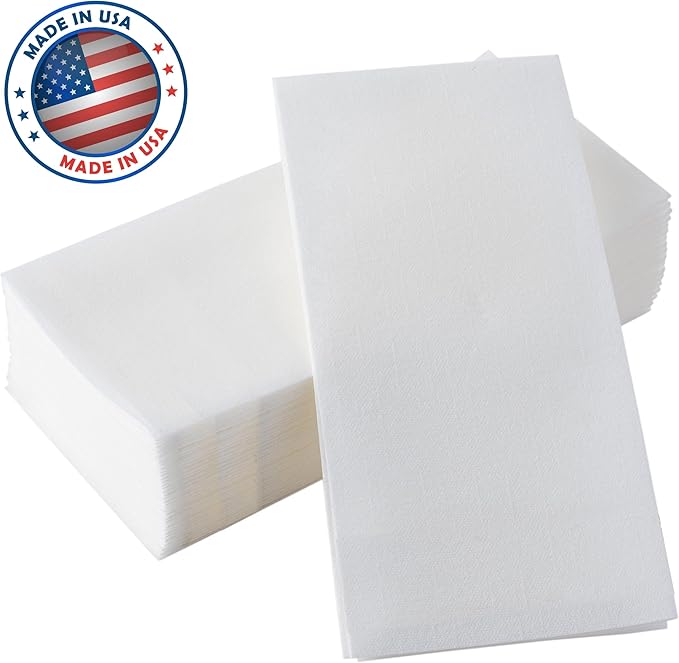 1000-Pack BloominGoods Disposable Bathroom Napkins | Linen-Feel Guest Towels, Made In USA | Cloth-Like Hand Tissue Paper, White, 12" x 17"