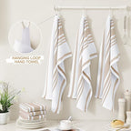 Homaxy Premium Kitchen Towels 18”x 28”, Large Cotton 380 GSM Kitchen Hand Towels, Stripe and Terry Dish Towel, Highly Absorbent Tea Towel Set with Hanging Loop, 6 Pack, Khaki
