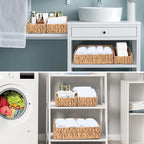 Ollieroo Rattan Storage Baskets, Handwoven Wicker Storage Bins with Built-in Handles, Storage Container Baskets for Shelves, Bedroom, Bathroom, Laundry Room or Kitchen(Natural)