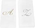 AMERICAN HOMESTEAD Disposable Hand Towels - Gold Foil Monogrammed Guest Napkins - Linen-Like Bathroom Paper Towels for Guests - Perfect Wedding and Party Napkins - 50 Count (Gold N)