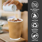 Lamosi Disposable Coffee Cups 12 OZ 100 Pack, Paper Coffee Cups 12 OZ for Hot Drinks or Cold Beverages, Insulated Corrugated Ripple Wall Cup No Lids for Office, Cafe, Home or Travel (Champagne)