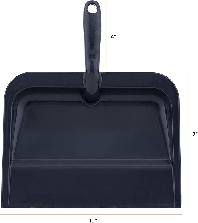 Superio Heavy Duty Plastic Dustpan with Comfort Grip Handle Black, Durable, Lightweight Multi Surface Dust Pan Easy Broom Sweeping, 10 inches Wide, 1-Pack